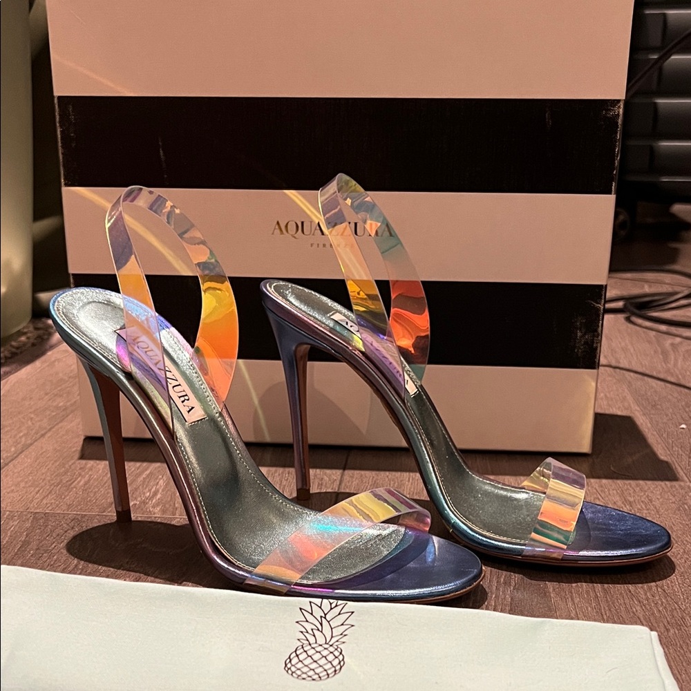 Aqauzzura “So Nude” PVC slingback sandals in Sky